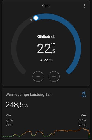 Home assistant screenshot showing 22.5 degrees for an AC